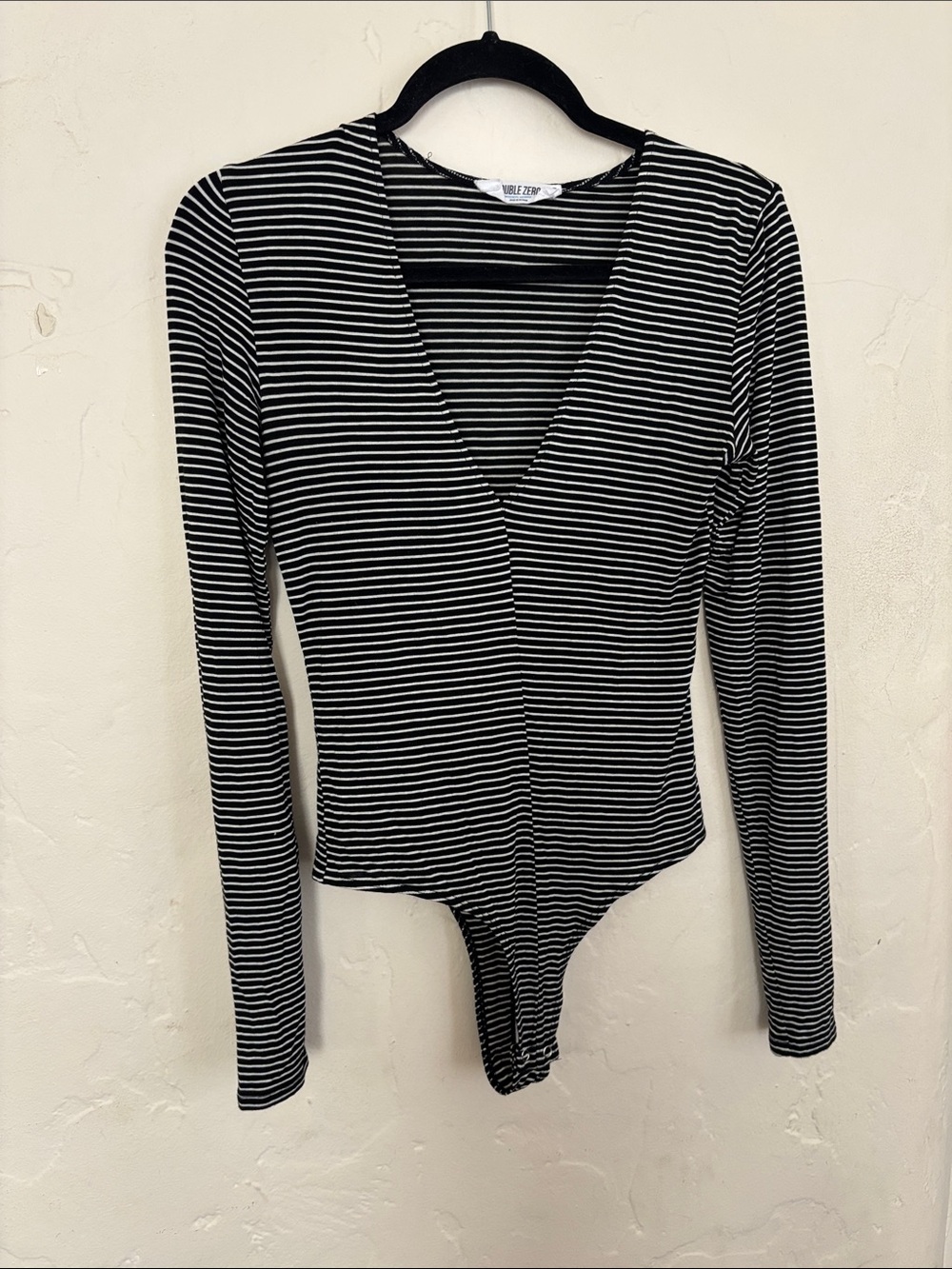 Double Zero Black & White Striped Long-Sleeve Bodysuit